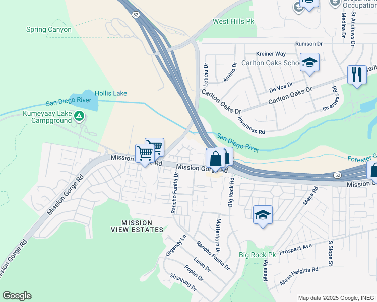 map of restaurants, bars, coffee shops, grocery stores, and more near 178 Via Montisi in Santee