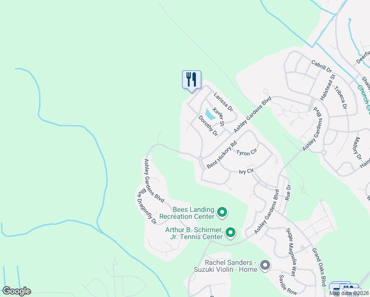 map of restaurants, bars, coffee shops, grocery stores, and more near 1365 Ashley Gardens Boulevard in Charleston