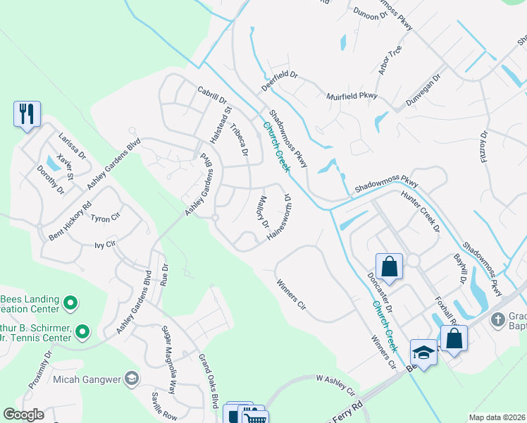 map of restaurants, bars, coffee shops, grocery stores, and more near 224 Mallory Drive in Charleston