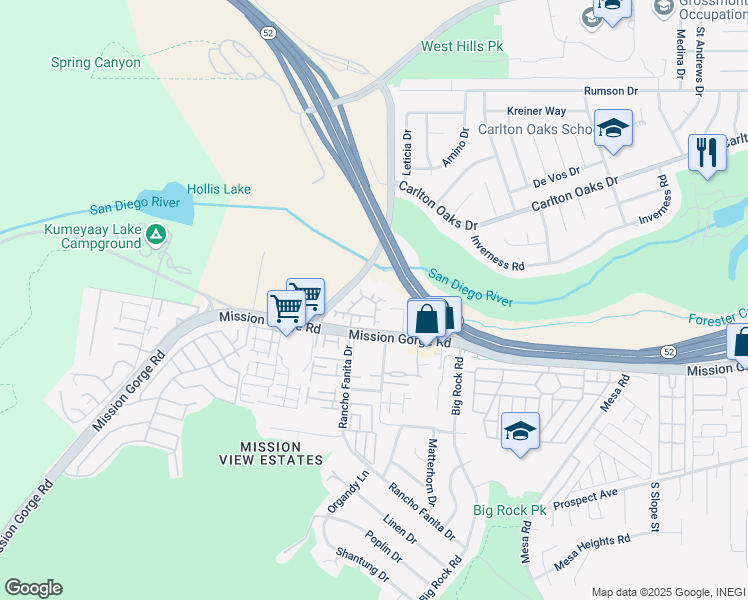map of restaurants, bars, coffee shops, grocery stores, and more near 92 Via Sovana in Santee
