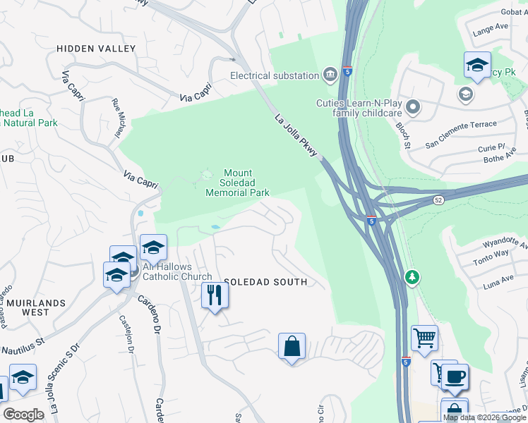 map of restaurants, bars, coffee shops, grocery stores, and more near 6663 Caminito Hermitage in San Diego