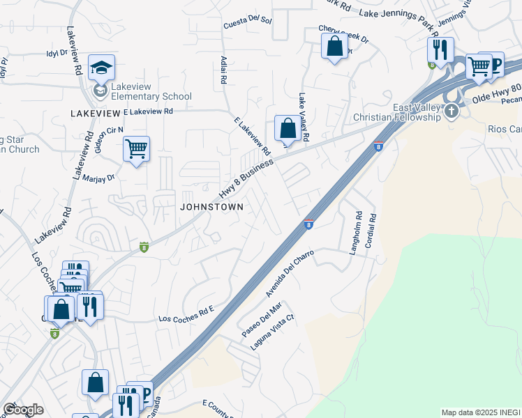 map of restaurants, bars, coffee shops, grocery stores, and more near in El Cajon