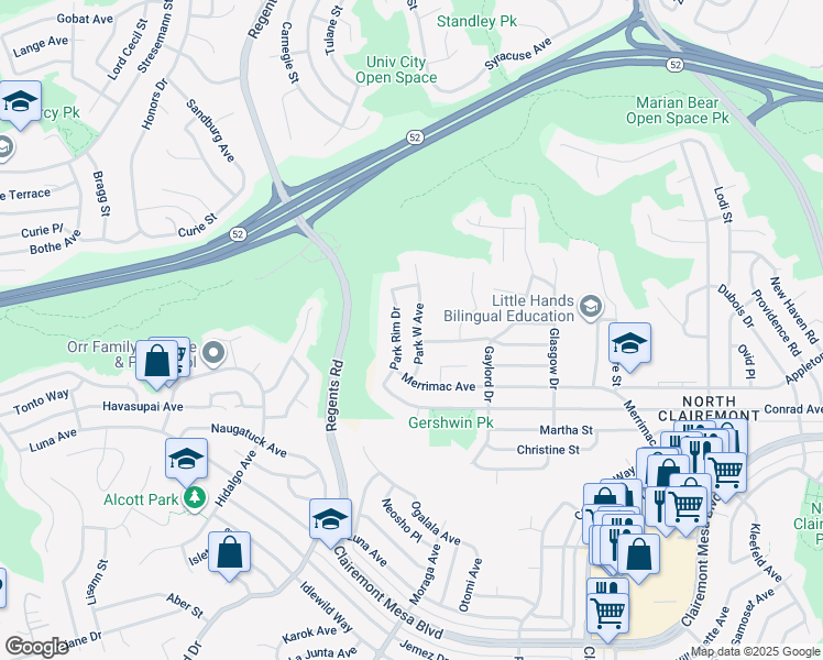 map of restaurants, bars, coffee shops, grocery stores, and more near 5066 Park West Avenue in San Diego