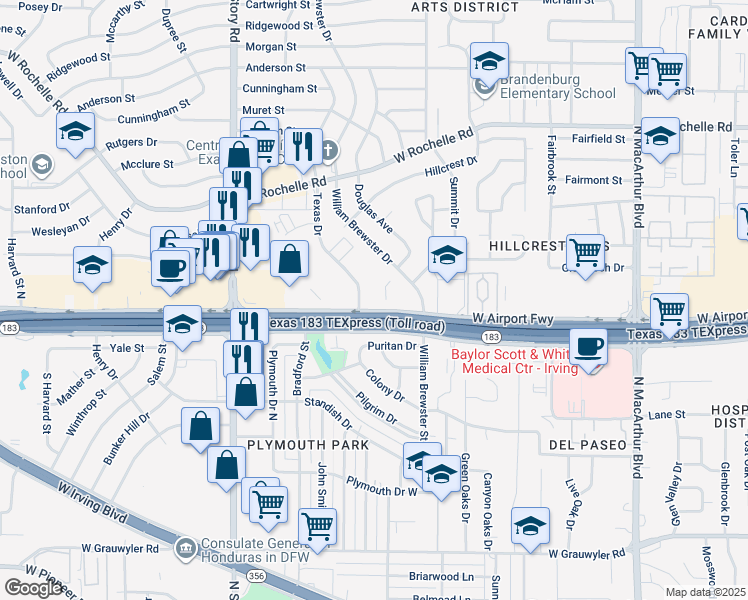 map of restaurants, bars, coffee shops, grocery stores, and more near 1999 West Airport Freeway in Irving