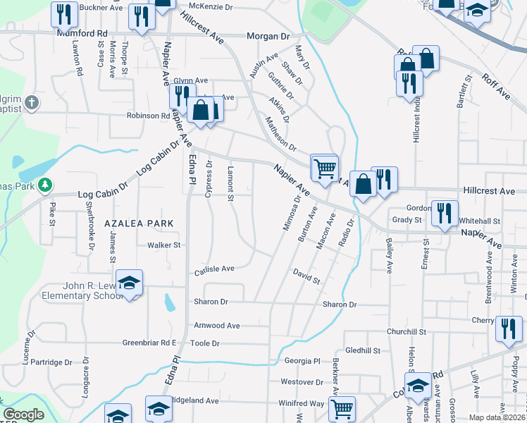 map of restaurants, bars, coffee shops, grocery stores, and more near 1136 Carlisle Ave in Macon