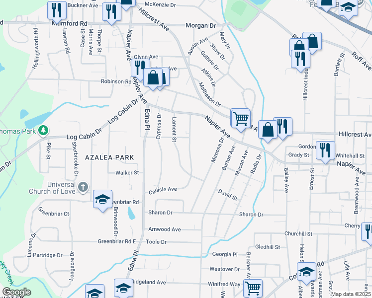 map of restaurants, bars, coffee shops, grocery stores, and more near 1129 Carlisle Avenue in Macon