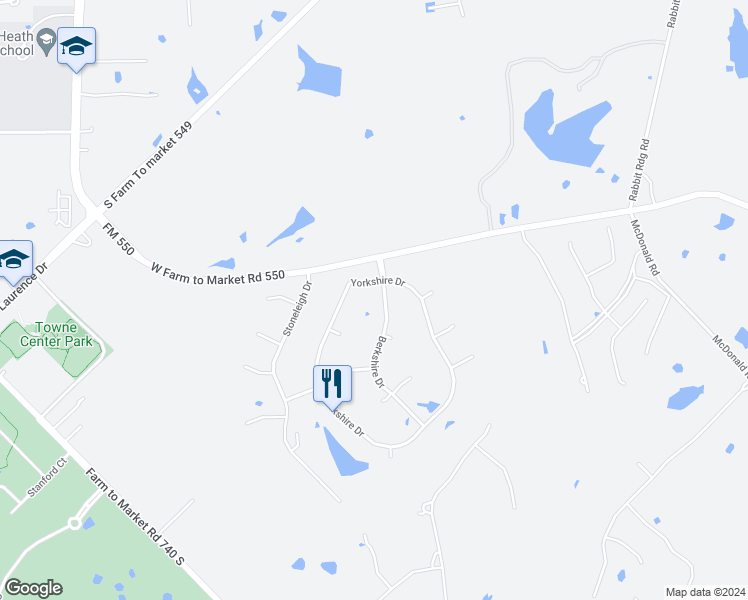 map of restaurants, bars, coffee shops, grocery stores, and more near 108 Berkshire Drive in Heath
