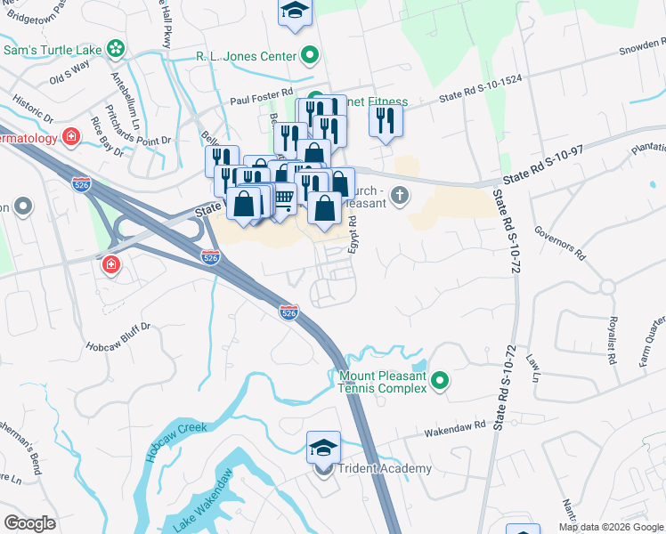map of restaurants, bars, coffee shops, grocery stores, and more near 1710 Belle Isle Avenue in Mount Pleasant