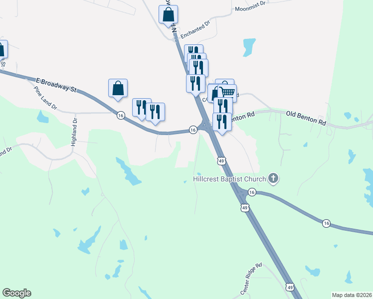 map of restaurants, bars, coffee shops, grocery stores, and more near Learsville Road in Yazoo City