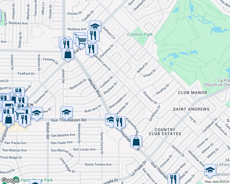 map of restaurants, bars, coffee shops, grocery stores, and more near 10845 Ruth Ann Drive in Dallas