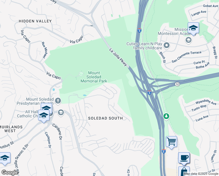 map of restaurants, bars, coffee shops, grocery stores, and more near 2885 Caminito Merion in San Diego