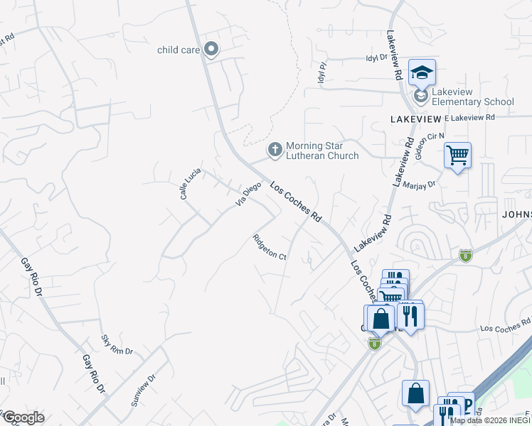 map of restaurants, bars, coffee shops, grocery stores, and more near 12648 Ridgeton Drive in Lakeside