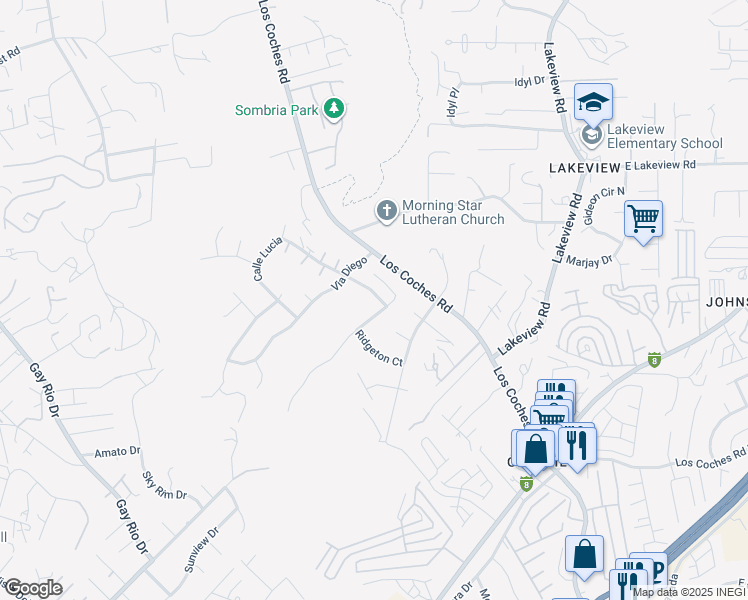 map of restaurants, bars, coffee shops, grocery stores, and more near 12648 Ridgeton Drive in Lakeside