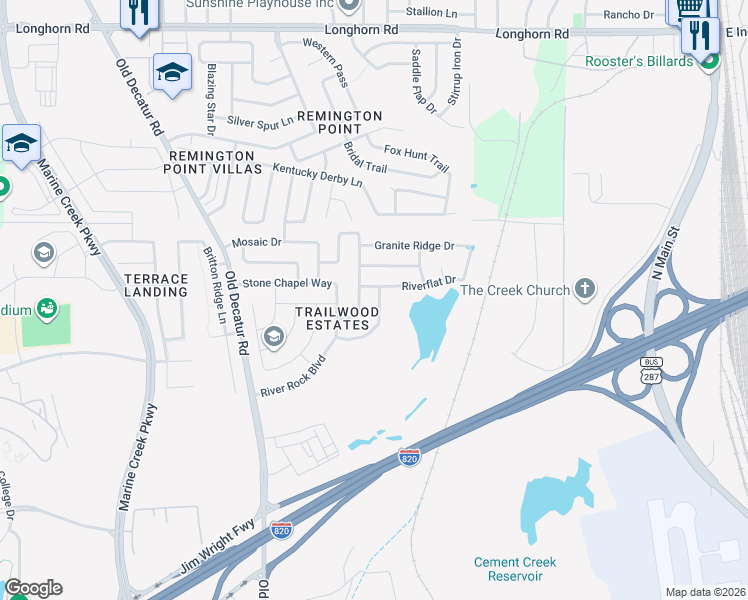 map of restaurants, bars, coffee shops, grocery stores, and more near 5208 Rugged Avenue in Fort Worth
