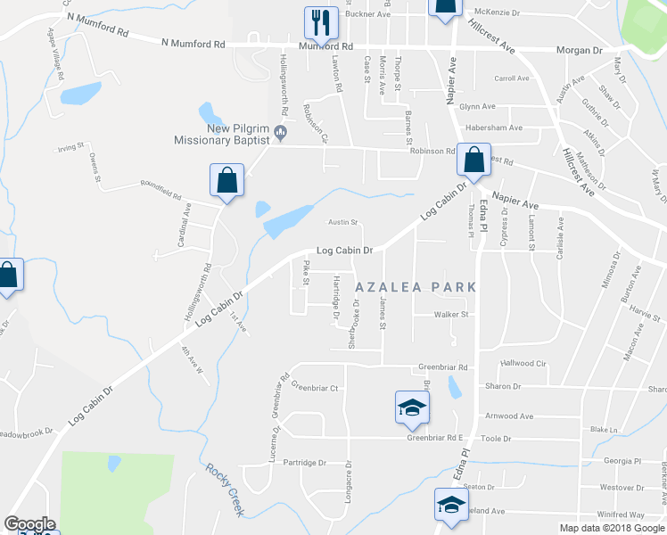 map of restaurants, bars, coffee shops, grocery stores, and more near 1225 Westmount Road in Macon