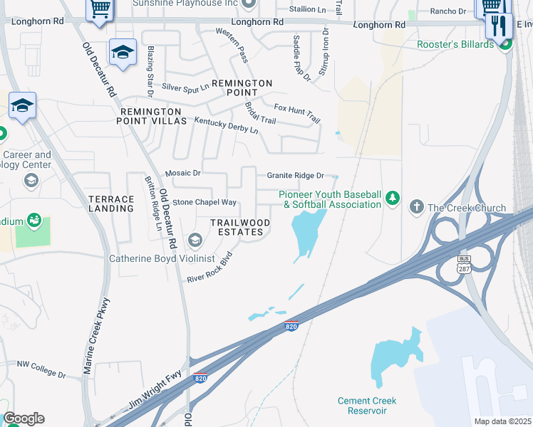 map of restaurants, bars, coffee shops, grocery stores, and more near 5208 Rugged Avenue in Fort Worth