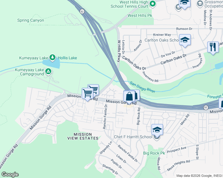 map of restaurants, bars, coffee shops, grocery stores, and more near 178 Via Montisi in Santee