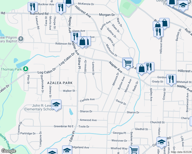 map of restaurants, bars, coffee shops, grocery stores, and more near 1129 Carlisle Avenue in Macon