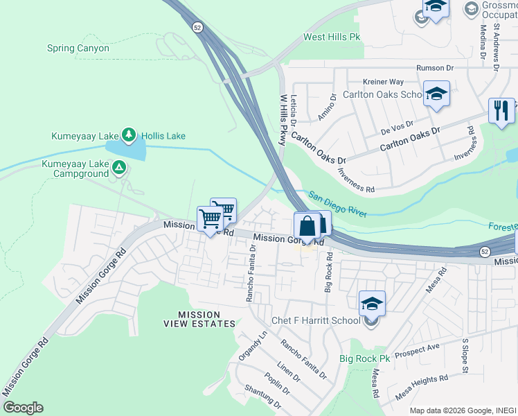 map of restaurants, bars, coffee shops, grocery stores, and more near 60 Via Sovana in Santee