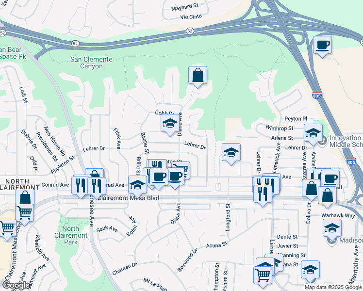 map of restaurants, bars, coffee shops, grocery stores, and more near 4788 Aberdeen Street in San Diego