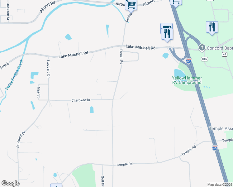 map of restaurants, bars, coffee shops, grocery stores, and more near 401-443 Thrash Rd in Clanton