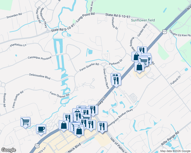 map of restaurants, bars, coffee shops, grocery stores, and more near 105 Ventura Place in Mount Pleasant