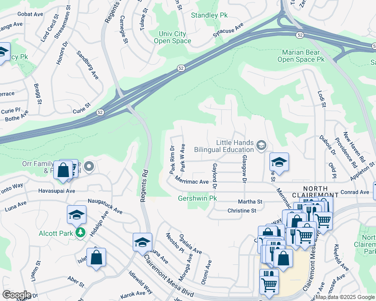 map of restaurants, bars, coffee shops, grocery stores, and more near 5066 Park West Avenue in San Diego