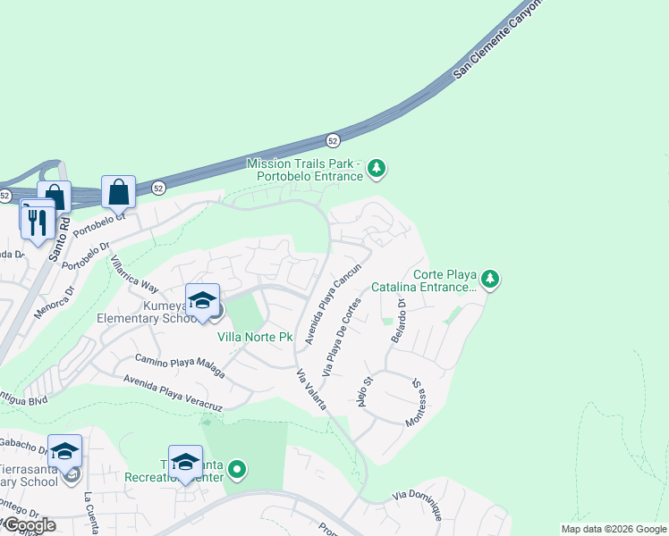 map of restaurants, bars, coffee shops, grocery stores, and more near 13364 Corte Playa Cancun in San Diego