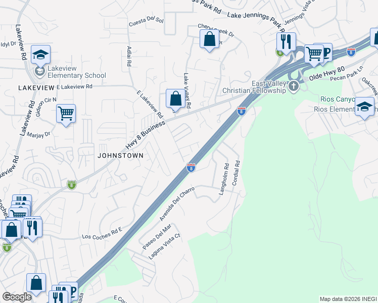 map of restaurants, bars, coffee shops, grocery stores, and more near 8935 El Dorado Parkway in El Cajon