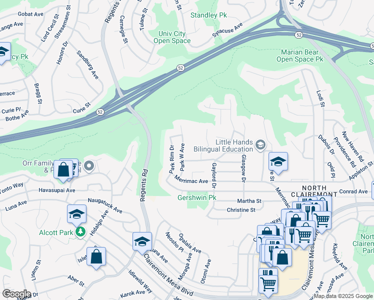 map of restaurants, bars, coffee shops, grocery stores, and more near 5066 Park West Avenue in San Diego