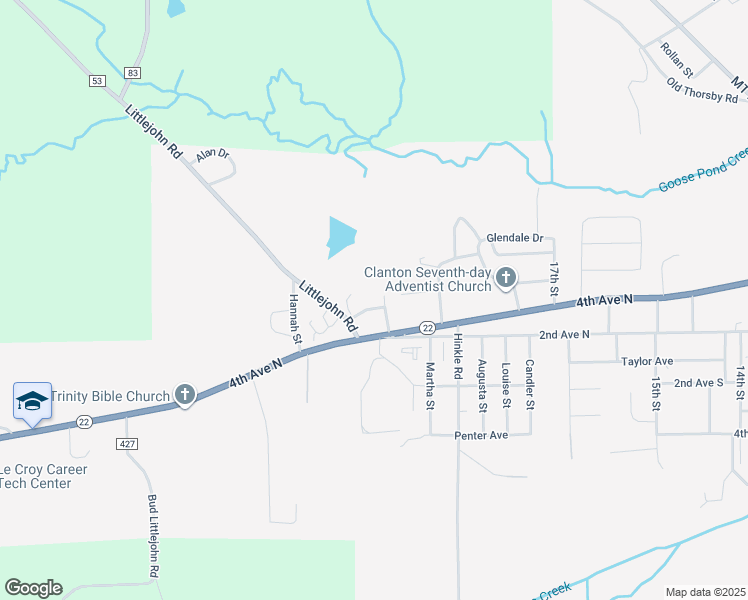 map of restaurants, bars, coffee shops, grocery stores, and more near 2102 Lakeview Heights in Clanton