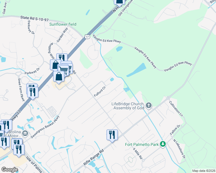 map of restaurants, bars, coffee shops, grocery stores, and more near 2465 Fulford Court in Mount Pleasant