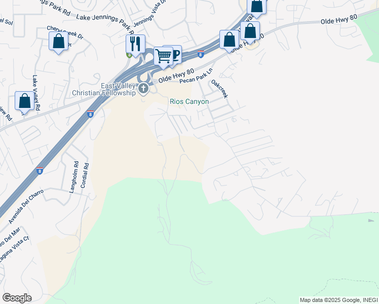 map of restaurants, bars, coffee shops, grocery stores, and more near 9111 East Sierra Alta Way in El Cajon
