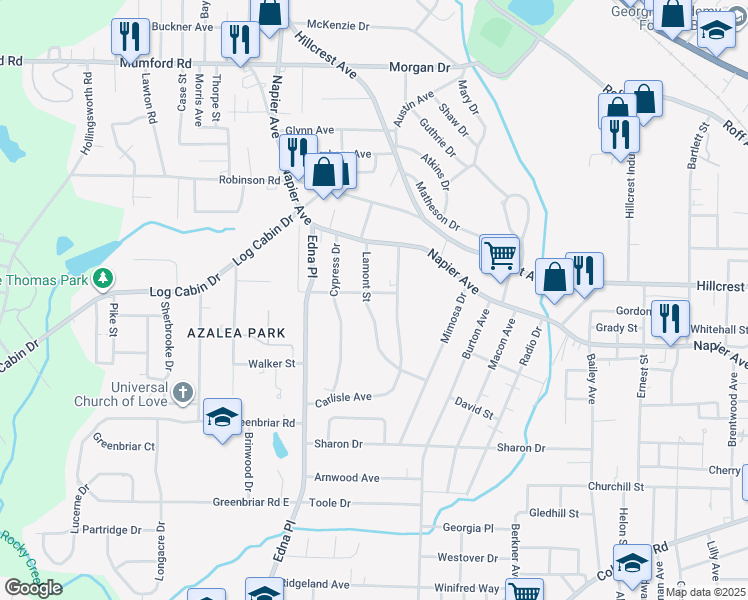 map of restaurants, bars, coffee shops, grocery stores, and more near 1129 Carlisle Avenue in Macon
