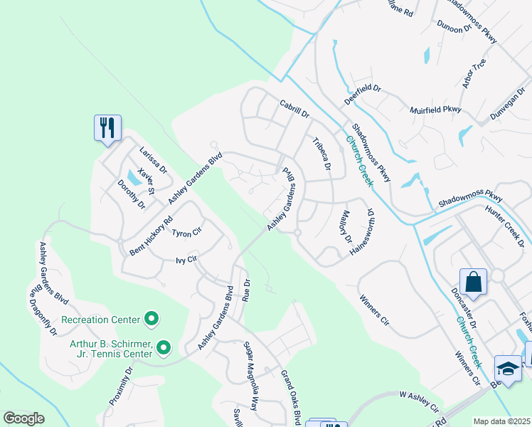 map of restaurants, bars, coffee shops, grocery stores, and more near 104 Haddon Hall Drive in Charleston