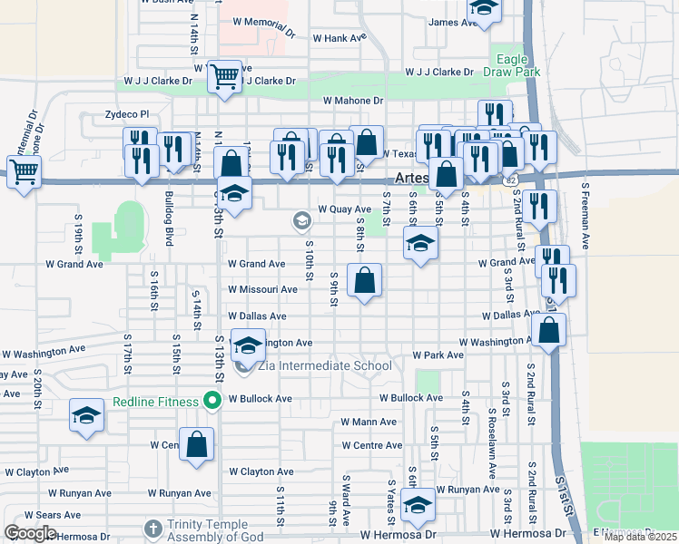 map of restaurants, bars, coffee shops, grocery stores, and more near 904 West Missouri Avenue in Artesia