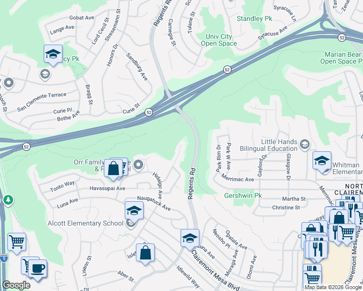map of restaurants, bars, coffee shops, grocery stores, and more near 5540 Arroyo Lindo Avenue in San Diego