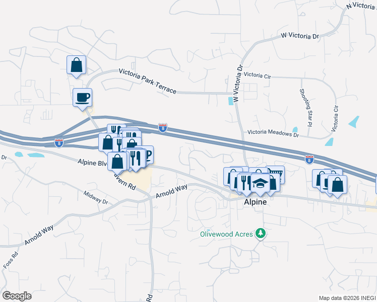 map of restaurants, bars, coffee shops, grocery stores, and more near 2028 Boulders Road in Alpine