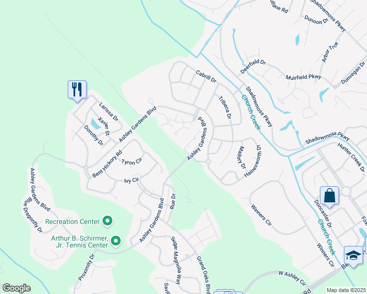map of restaurants, bars, coffee shops, grocery stores, and more near 104 Haddon Hall Drive in Charleston