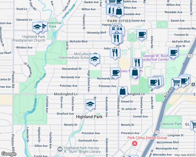 map of restaurants, bars, coffee shops, grocery stores, and more near in University Park