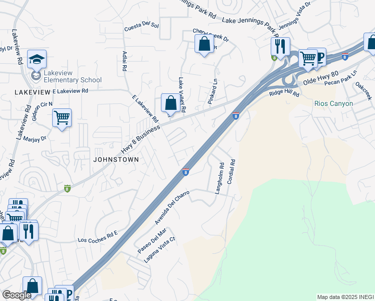 map of restaurants, bars, coffee shops, grocery stores, and more near 9007 El Dorado Parkway in El Cajon