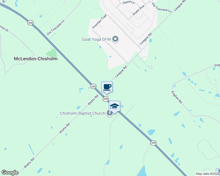 map of restaurants, bars, coffee shops, grocery stores, and more near 1171 State Highway 205 in Rockwall