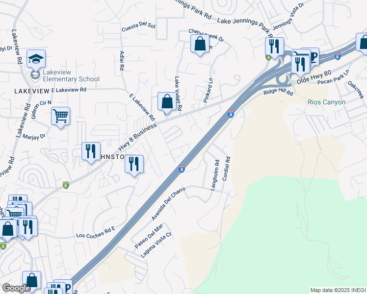 map of restaurants, bars, coffee shops, grocery stores, and more near 9007 El Dorado Parkway in El Cajon