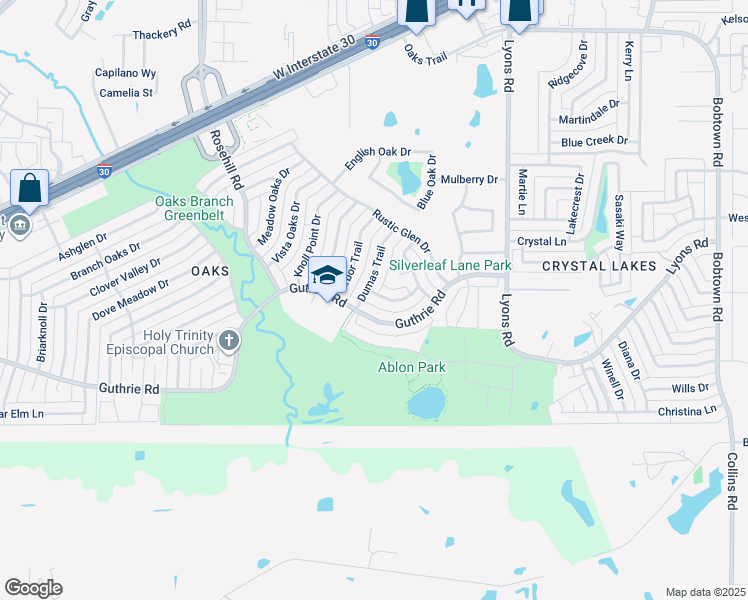 map of restaurants, bars, coffee shops, grocery stores, and more near 3518 Arbor Trail in Garland