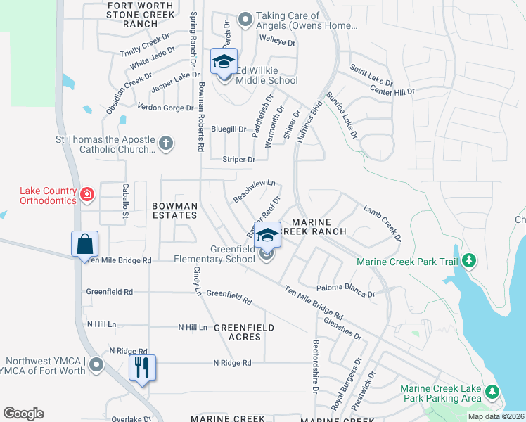 map of restaurants, bars, coffee shops, grocery stores, and more near 5813 Barrier Reef Drive in Fort Worth