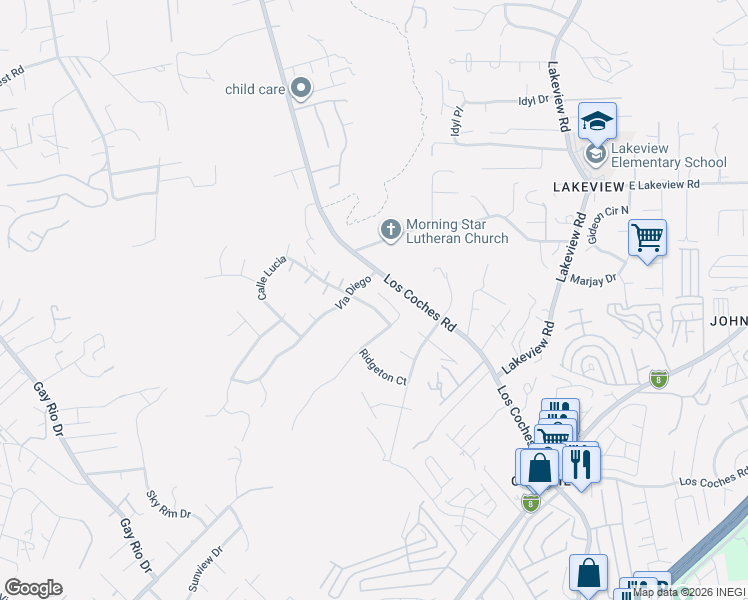 map of restaurants, bars, coffee shops, grocery stores, and more near 12661 Ridgeton Drive in Lakeside