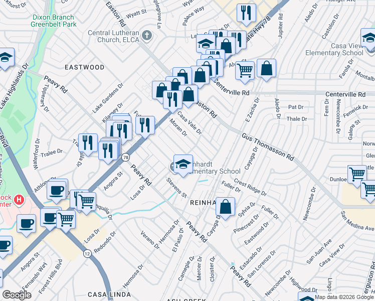 map of restaurants, bars, coffee shops, grocery stores, and more near 1258 Fuller Drive in Dallas