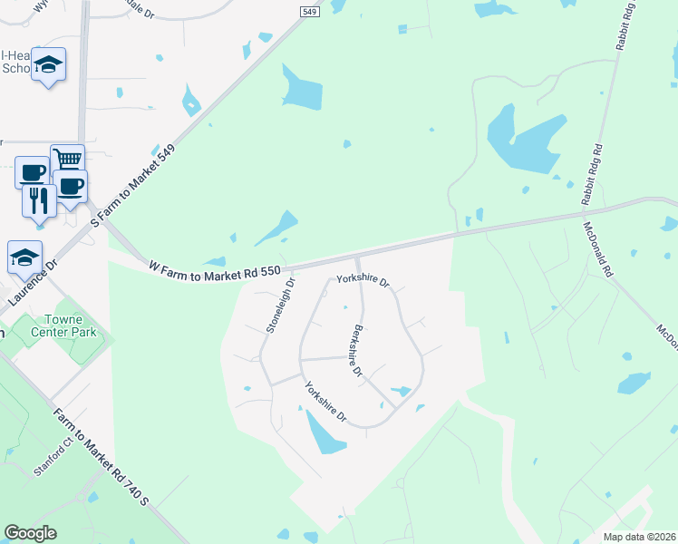 map of restaurants, bars, coffee shops, grocery stores, and more near 102 Yorkshire Drive in Heath