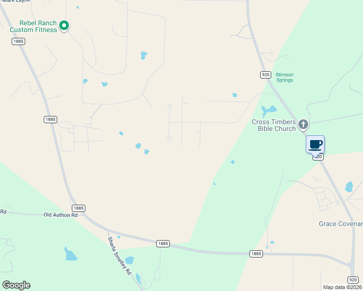 map of restaurants, bars, coffee shops, grocery stores, and more near 317 South Blue Jay Court in Weatherford