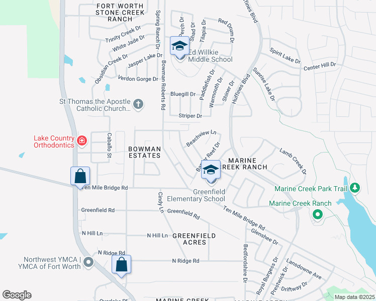 map of restaurants, bars, coffee shops, grocery stores, and more near 5844 Pearl Oyster Lane in Fort Worth